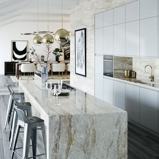 Isla de cocina toda cubierta con Dekton Arga