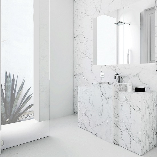baño con mármol Bianco Venato