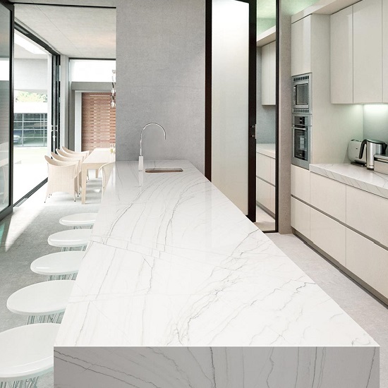 isla de cocina moderna Naturamia Exclusive White 3 cm