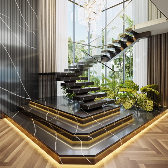 escaleras y suelo d cuarzo Topzstone Arcano