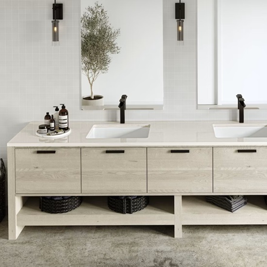 un lavabo de dos senos en Silestone Linen Cream